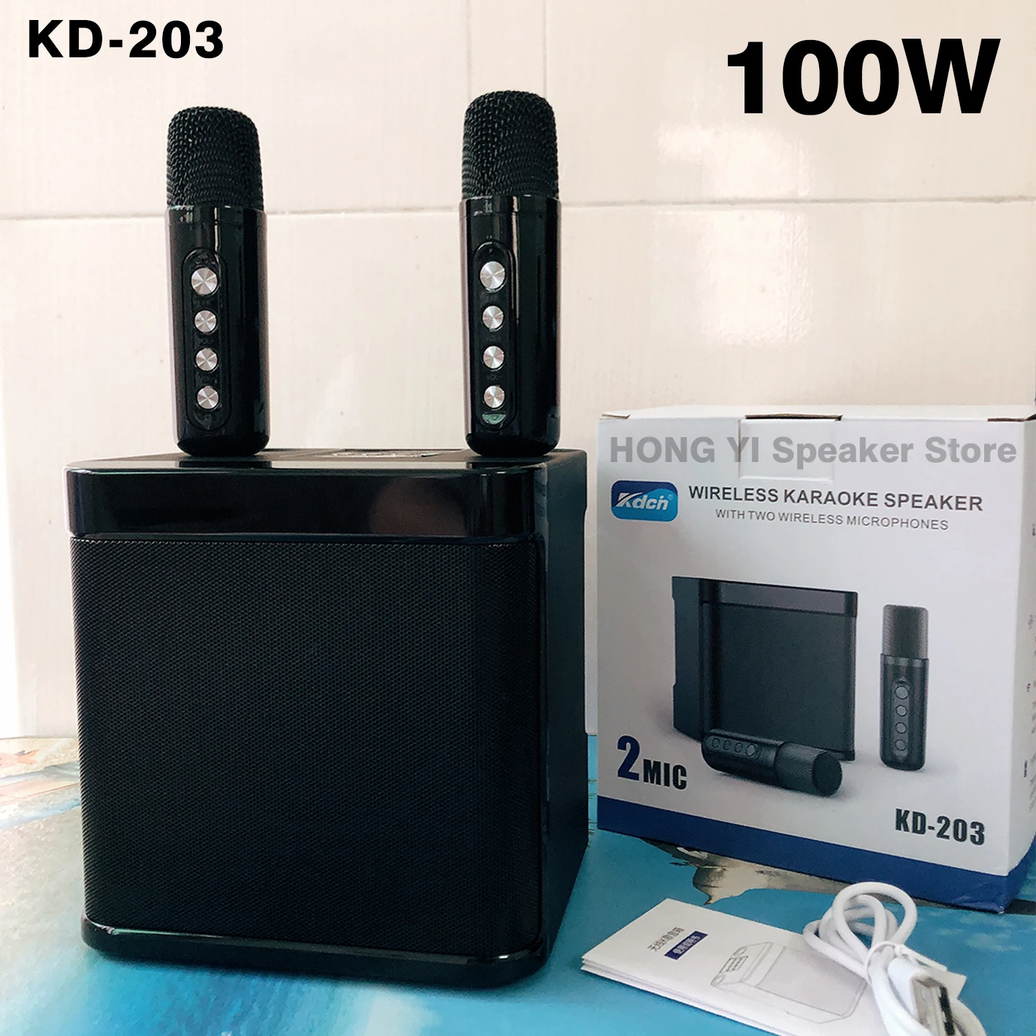 

100W Peak High Power Portable Karaoke Bluetooth Speaker Wireless Microphone Suit Intelligent External Singing Equipment KD-203