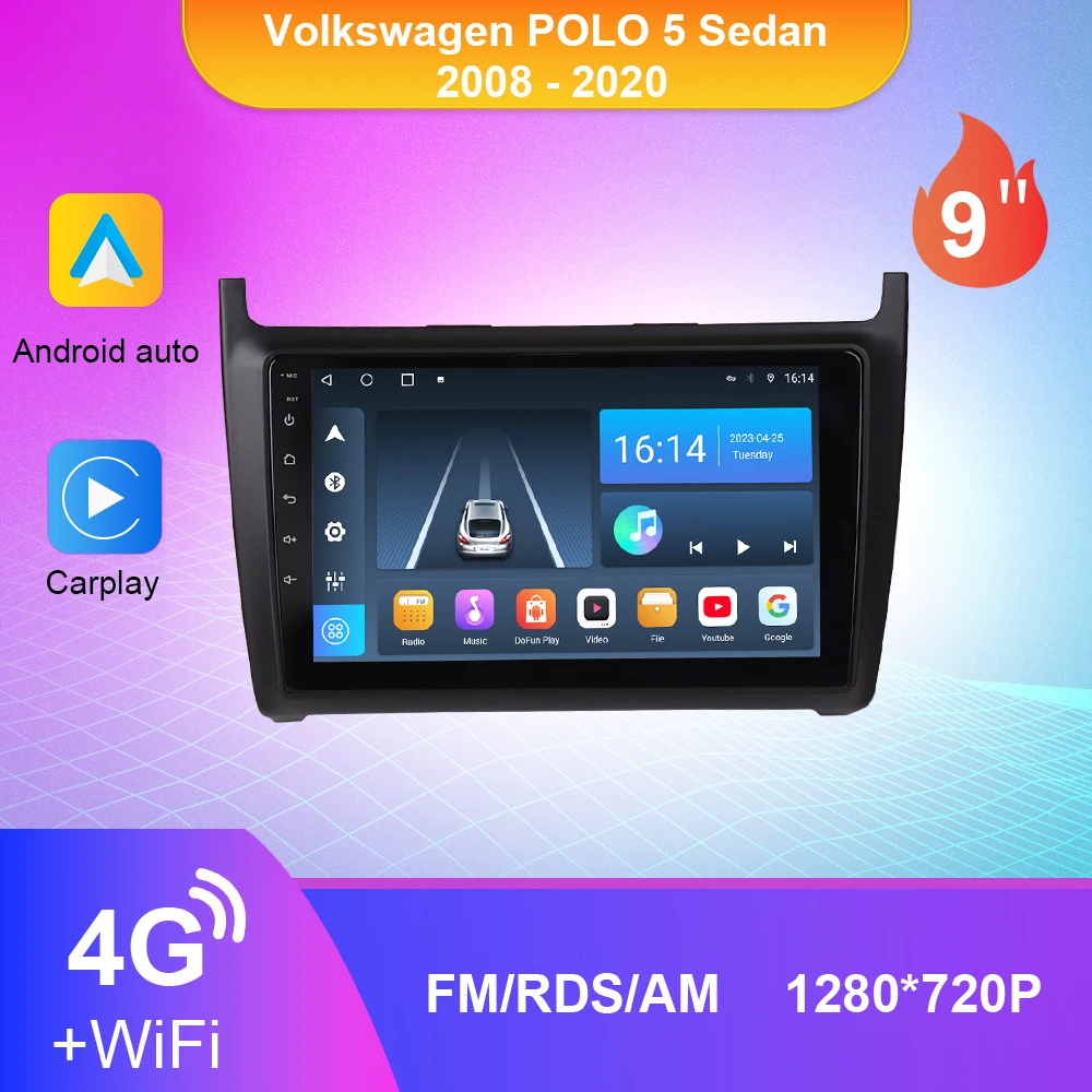 

Android 10.0 Radio Car For Volkswagen POLO 5 Sedan 2008 - 2020 Car Multimedia Autoradio CarPlay 9" 4G GPS RDS 2 din HD Camera