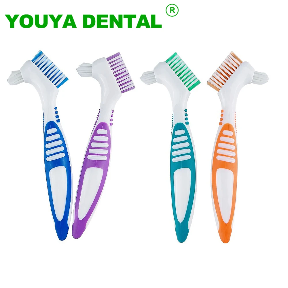 

4pcs Denture Cleaning Brush Multi-Layered Bristles False Teeth Brush Tools Non-Slip Ergonomic Rubber Handle Dual Heads Oral Care