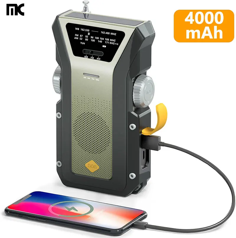 4000mAh SOS Alarm Emergency Weather Radio Hand Crank Solar Battery Flashlight NOAA AM FM Portable Radio Cell Phone Charger
4000mAh SOS Alarm Emergency Weather Radio Hand Crank Solar Battery Flashlight NOAA AM FM Portable Radio Cell Phone Charger
