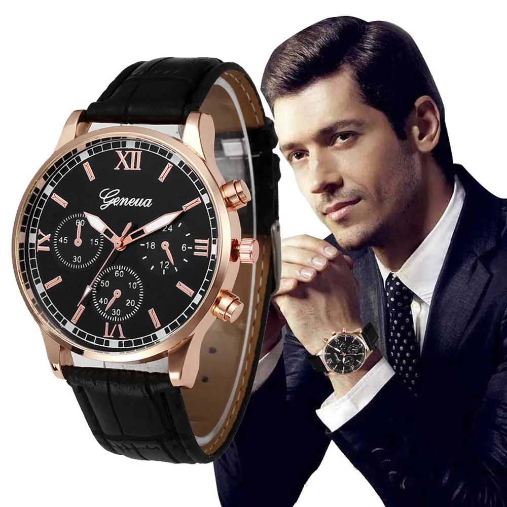 

GENEVA Top Brand Watches for Men Fashion Multi Dial Steel Quartz Watch Leather Watchband Casual Business Mens Watch reloj hombre