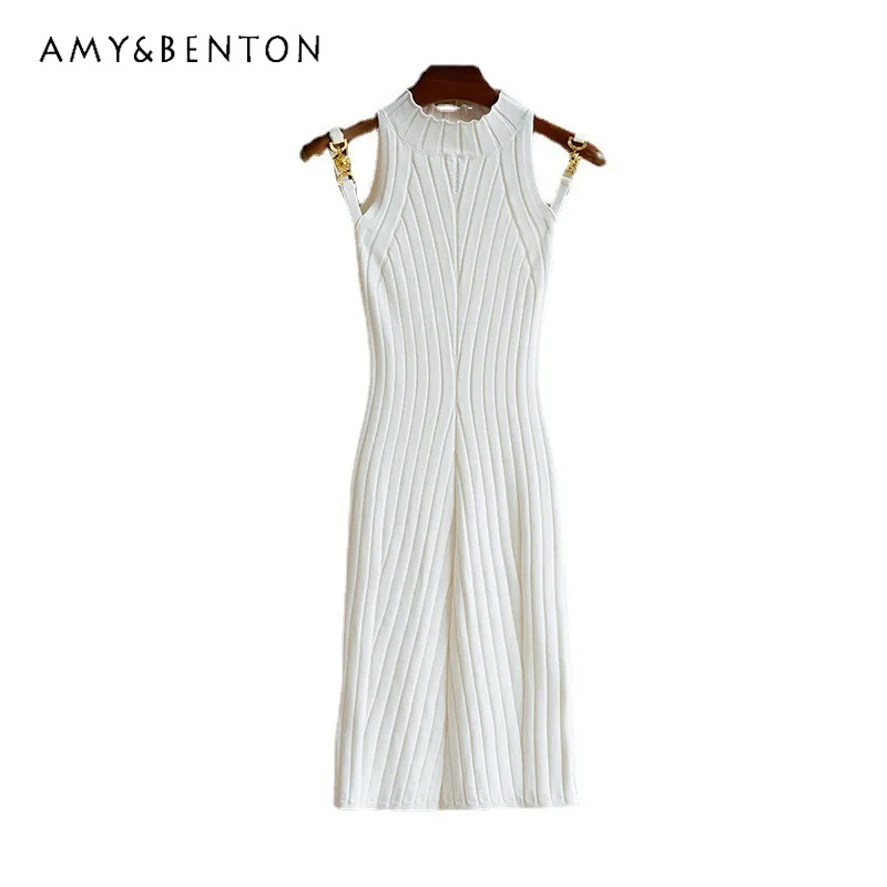 European American Style Sleeveless O-Neck Camisoles Waist Trimming Knitted Dress Buckle Decorative Inner Wear Fashion Long Dress
European American Style Sleeveless O-Neck Camisoles Waist Trimming Knitted Dress Buckle Decorative Inner Wear Fashion Long Dress