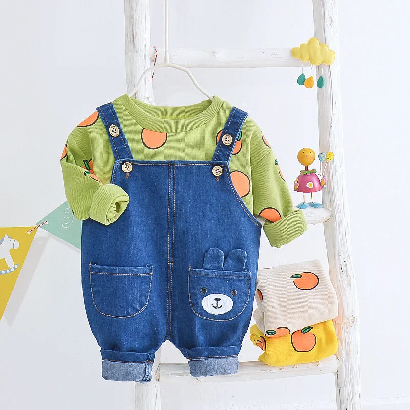 Kids Boy Suits Fruit Print Long Sleeve Green Tshirts Tops+Bibs Denim Pant 2PCS Boys Outfits Sunsuit Spring Autumn Clothing
Kids Boy Suits Fruit Print Long Sleeve Green Tshirts Tops+Bibs Denim Pant 2PCS Boys Outfits Sunsuit Spring Autumn Clothing