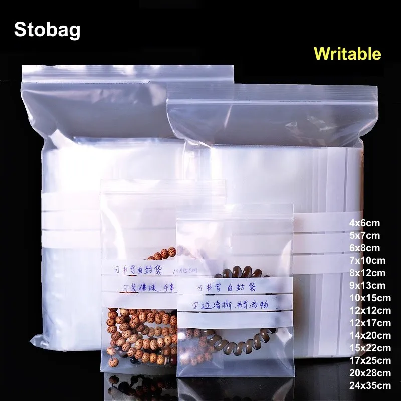 

StoBag PE Transparent Ziplock Writable Bag Self-sealing Clear Food Jewelry Packaging Pouches Plastic Storage Waterproof Reusable