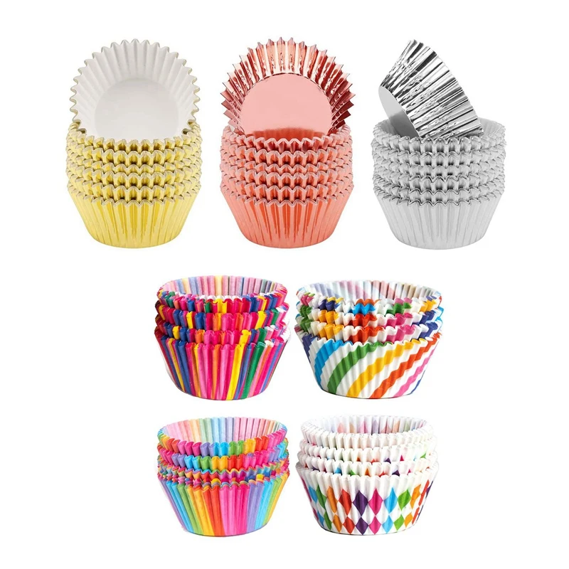 

300 Pcs Foil Cupcake Liners Muffin Paper Cases Baking Cups & 400 Pcs Oil Proof Paper Cupcake Baking Paper Cups