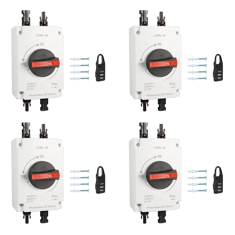 4X PV Solar Photovoltaic Disconnect Switch, LONQ-40 DC Isolator Solar Switch IP66 Waterproof DC1000V 32A 4P
4X PV Solar Photovoltaic Disconnect Switch, LONQ-40 DC Isolator Solar Switch IP66 Waterproof DC1000V 32A 4P