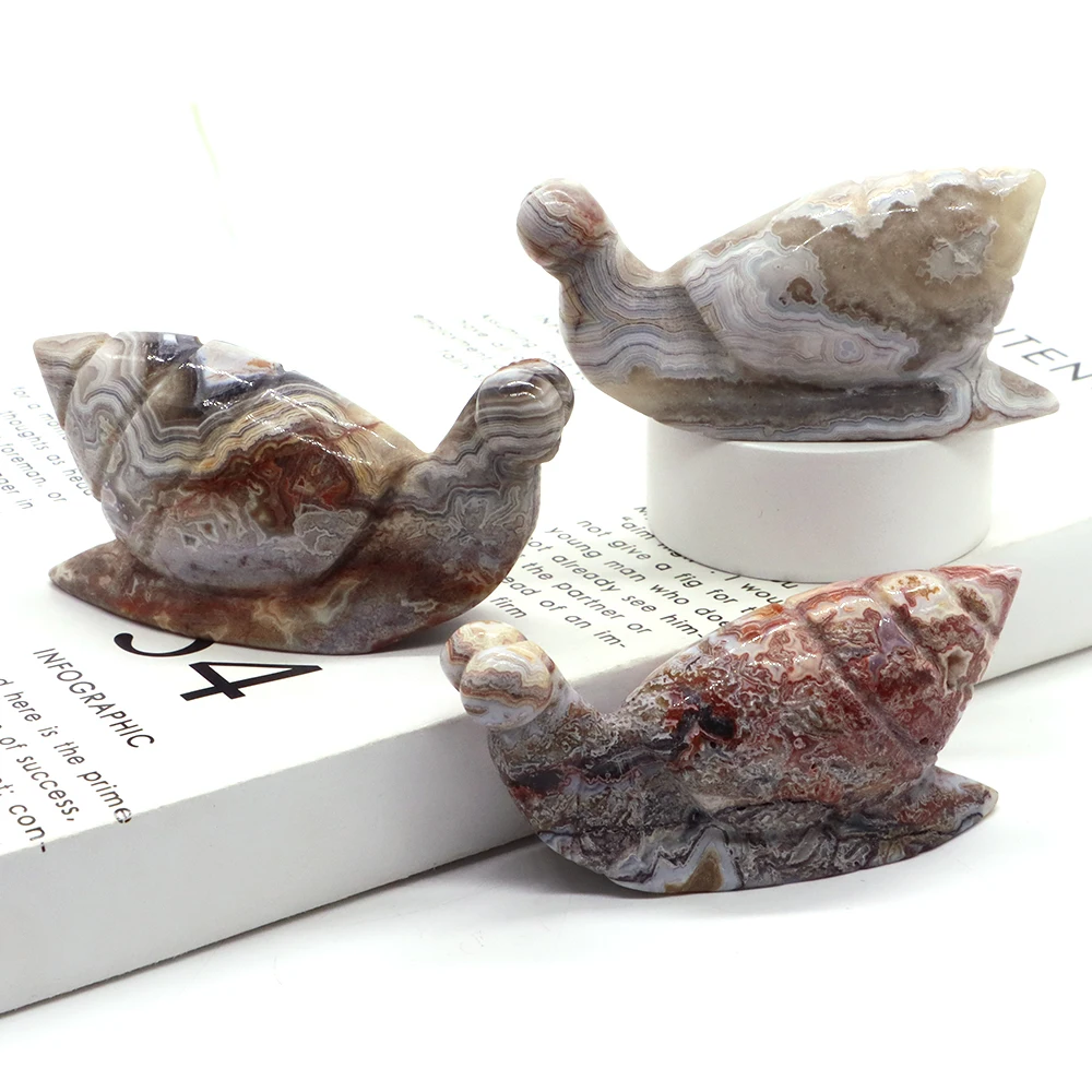 

Snail Statue Natural Stones Mexico Crazy Lace Agate Carved Reiki Healing Animal Figurine, Crystal Gem Crafts Home Decor Gifts 3"