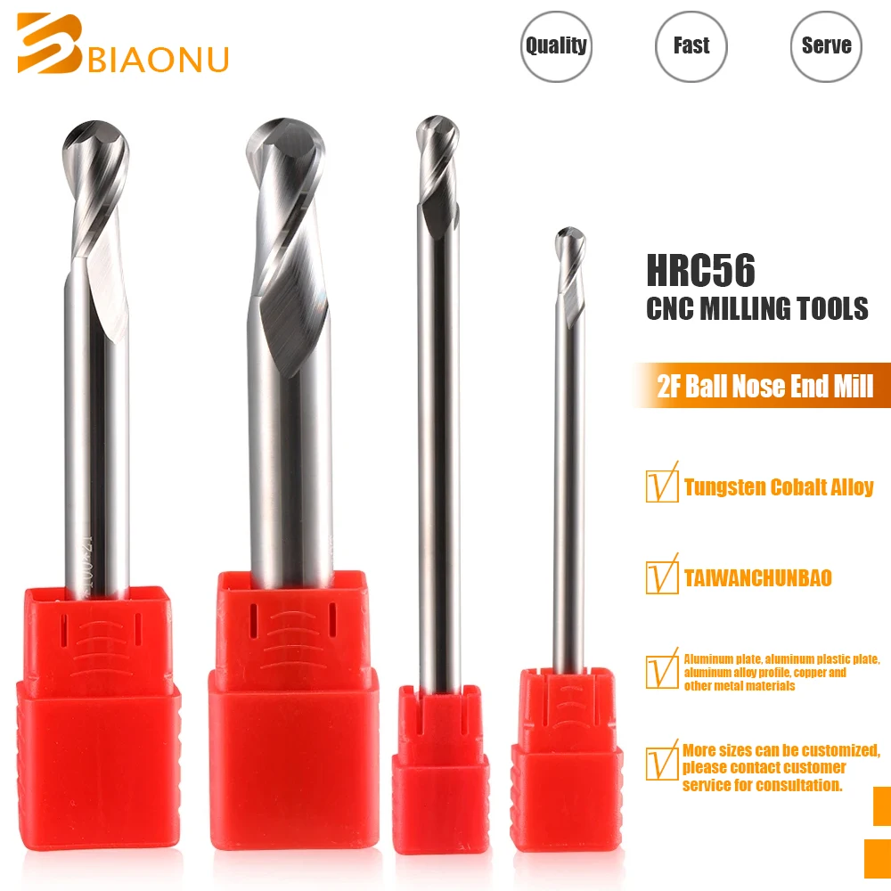 Biaonu 1Pc HRC56 Ball Nose Milling Cutter for Aluminum 4/6/8/12mm Shank 2 Flutes CNC Router Bits Carbide Alloy End Mill Tools
Biaonu 1Pc HRC56 Ball Nose Milling Cutter for Aluminum 4/6/8/12mm Shank 2 Flutes CNC Router Bits Carbide Alloy End Mill Tools