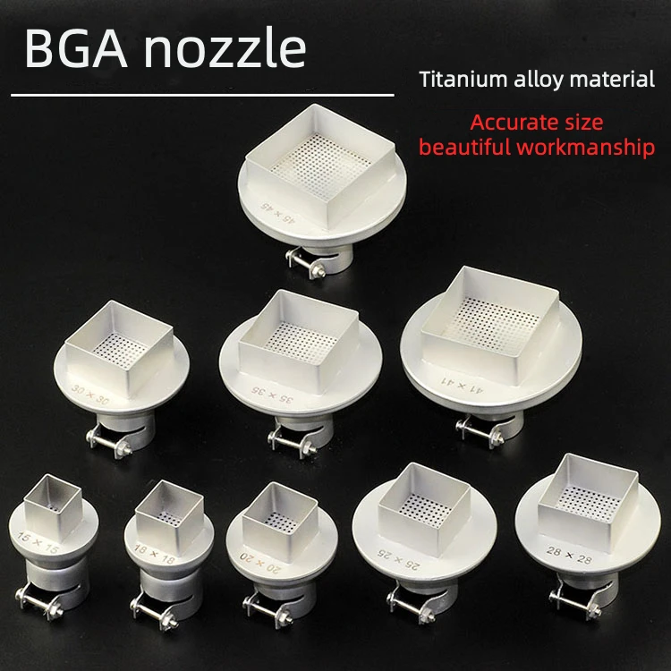 850 heat gun BGA titanium alloy nozzle BGA chip ball planting welding air gun head BGA rework nozzle
850 heat gun BGA titanium alloy nozzle BGA chip ball planting welding air gun head BGA rework nozzle