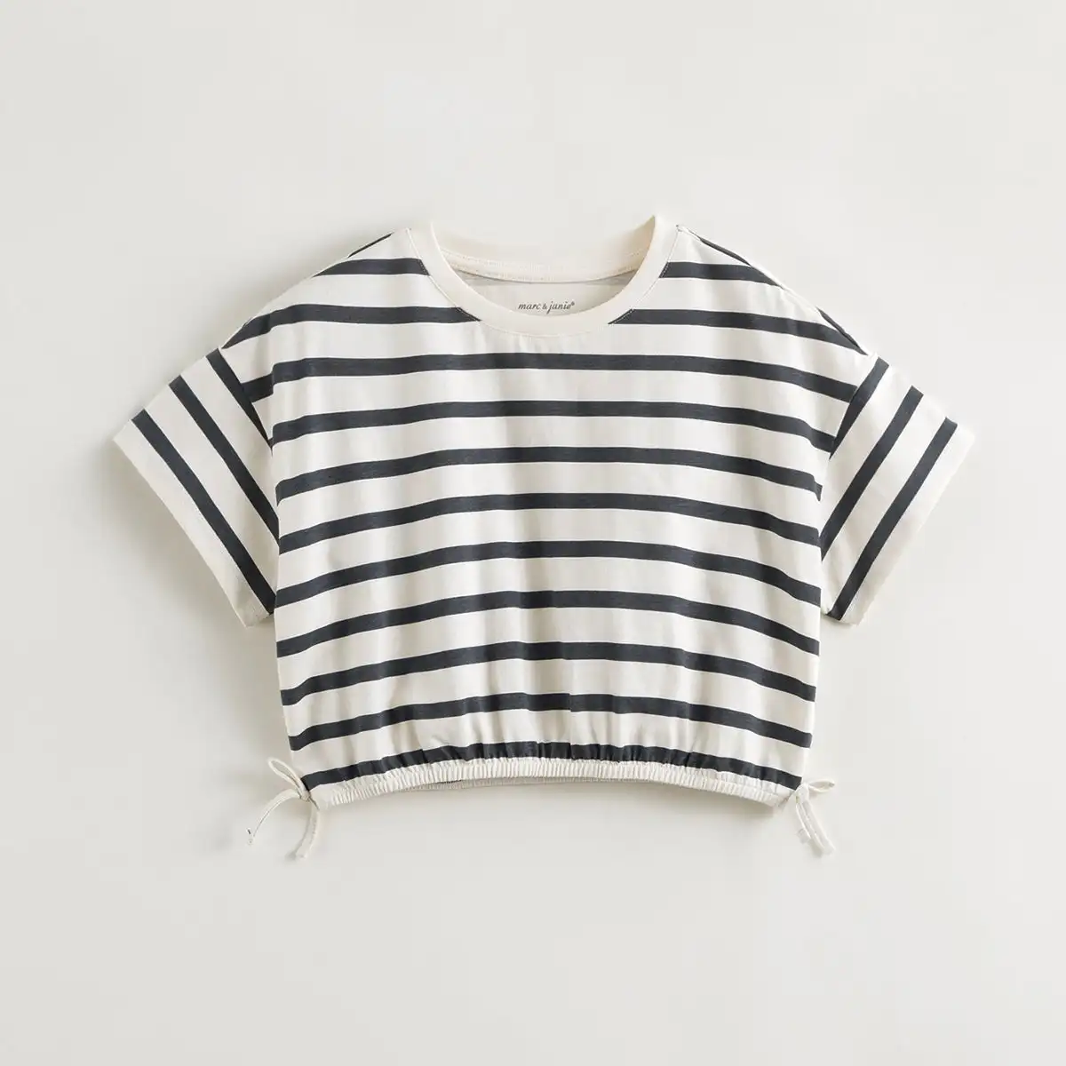 

MARC&JANIE Girls Loose Striped Short Cotton Sleeve T-Shirt for Summer 240785