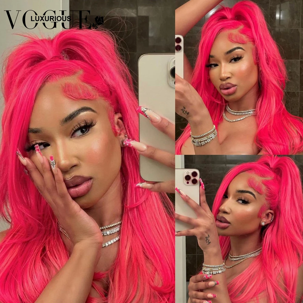 

13x6 HD Lace Frontal Pink Colored Brazilian Virgin Human Hair Wigs for Women 4x4 Straight Closure Glueless Wig Ready to Wear