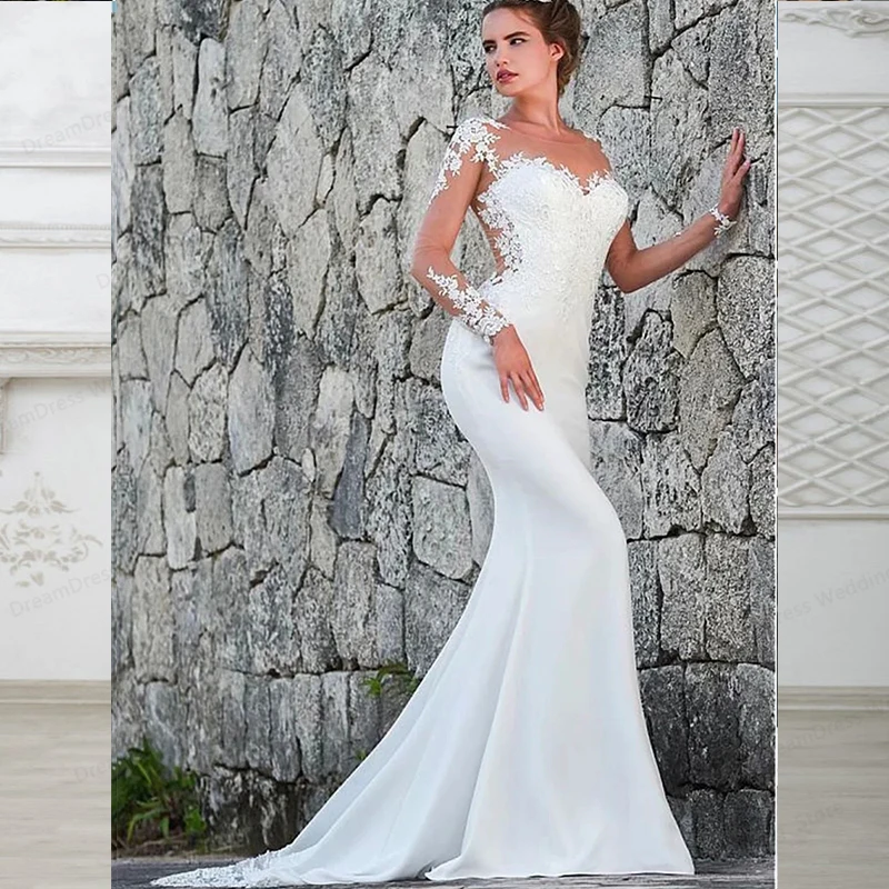 V-Neck Mermaid Wedding Dresses Long Sleeve Appliques Lace Court Train Backless Bridal Gown Custom Made For Women Illusion
V-Neck Mermaid Wedding Dresses Long Sleeve Appliques Lace Court Train Backless Bridal Gown Custom Made For Women Illusion