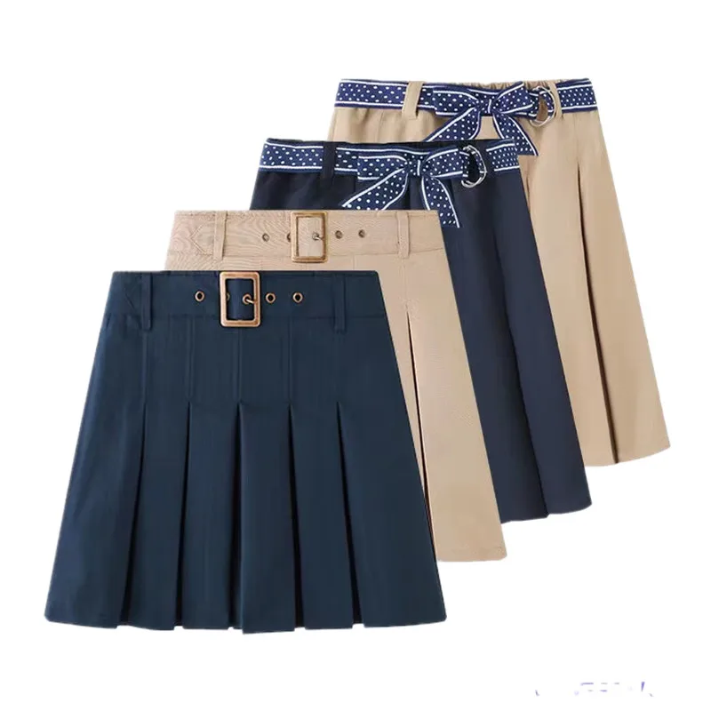 

School Uniform Pleated Scooter Skirt Girls Spring/Summer Kids Ruffle Skirt Khaki/Navy For Teenage Age 6 8 10 12 14 16 18 20 T