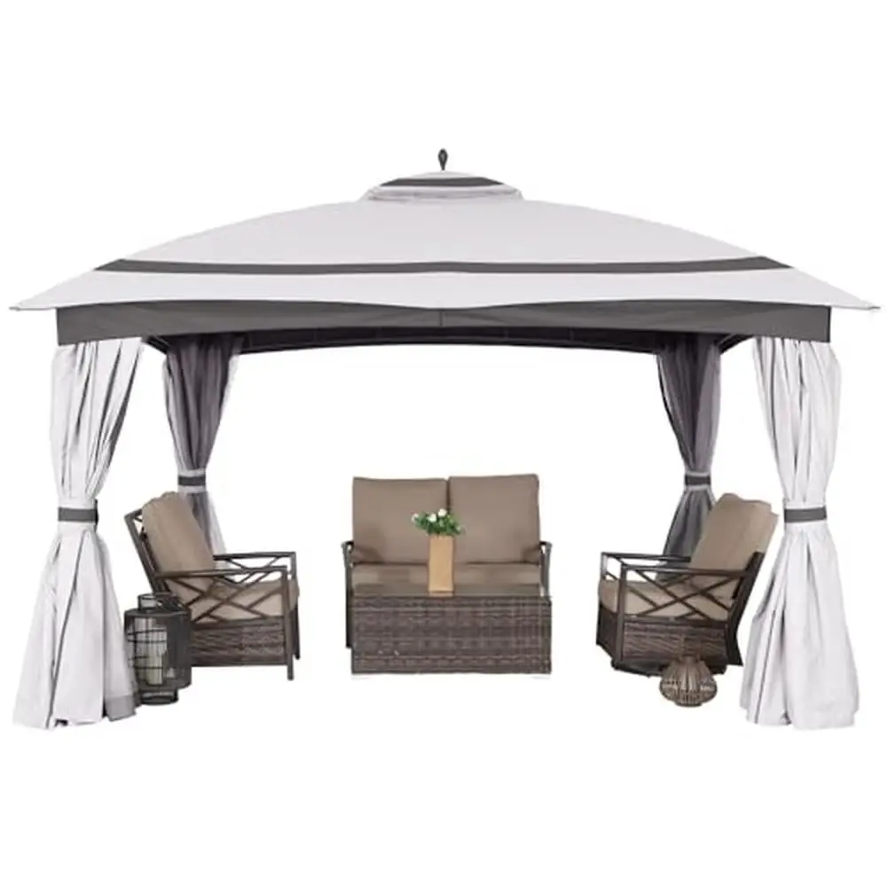11x13 Double Tier Roof Gazebo with Curtains Netting & Sandbags Round Leg Marquee Canopy Garden Deck Backyard Lawn UV Resistant
11x13 Double Tier Roof Gazebo with Curtains Netting & Sandbags Round Leg Marquee Canopy Garden Deck Backyard Lawn UV Resistant