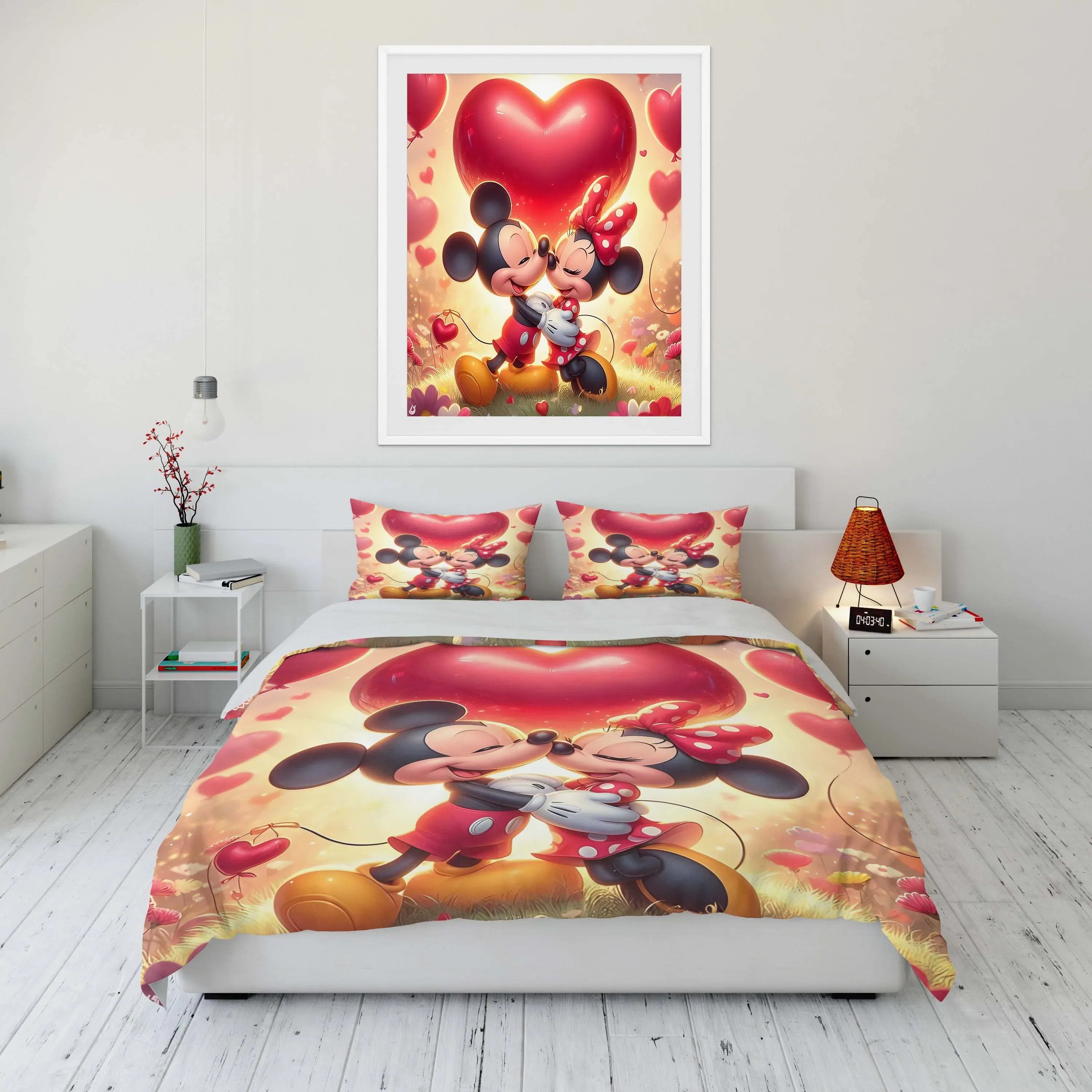 

Disney Mickey Minnie Mouse Printed Soft Bedding Set Duvet Cover Anime Quilt Adult Kids Birthday Gift Full Size Queen Bedding Set