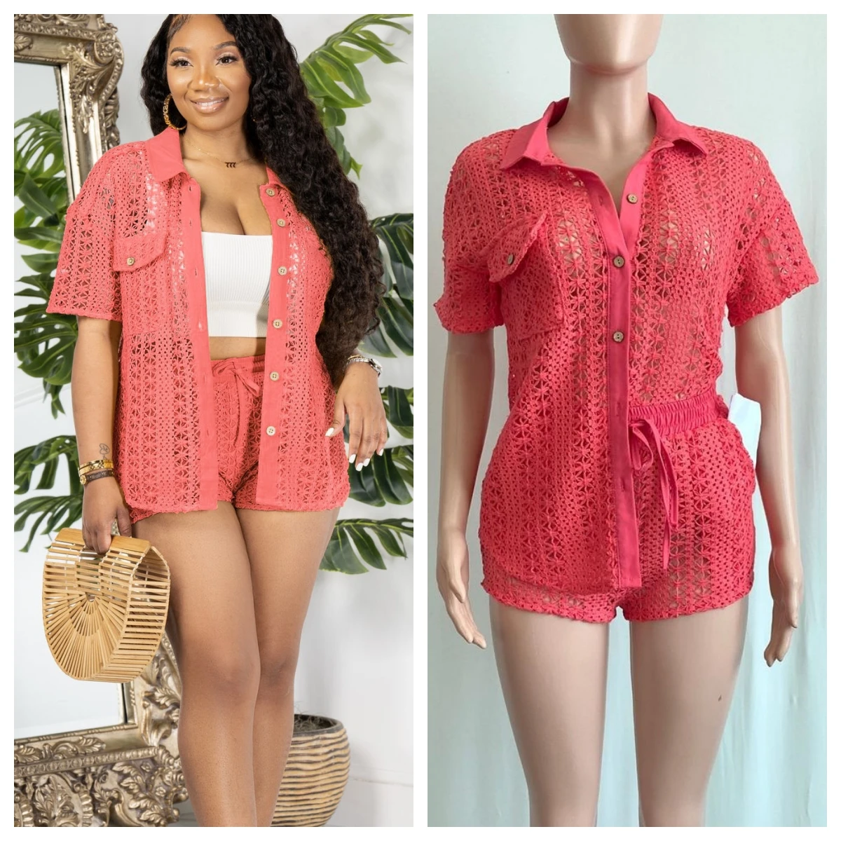 Summer Knitted Rib Hollow Out 2 Piece Set Elegant Short Sleeve Button Top + Shorts Loose Streetwear Tracksuit Women Outfits 2023
Summer Knitted Rib Hollow Out 2 Piece Set Elegant Short Sleeve Button Top + Shorts Loose Streetwear Tracksuit Women Outfits 2023