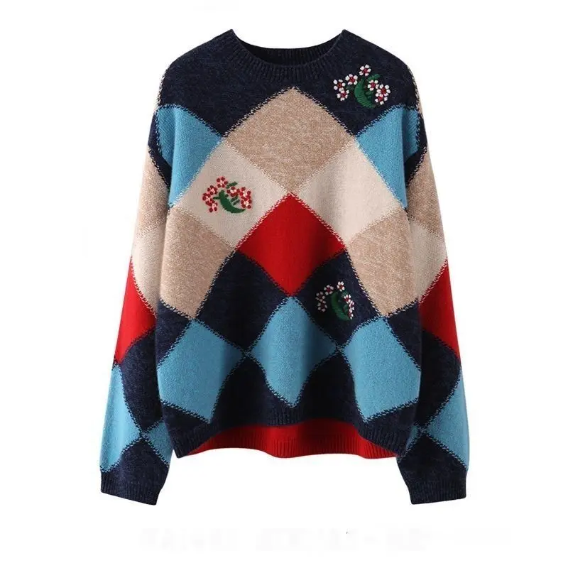 Vintage Argyle Jacquard Flower Sweater Loose Elegant Office Lady Winter Basic Clothes Aesthetic Streetwear Long Sleeve Pullovers
Vintage Argyle Jacquard Flower Sweater Loose Elegant Office Lady Winter Basic Clothes Aesthetic Streetwear Long Sleeve Pullovers
