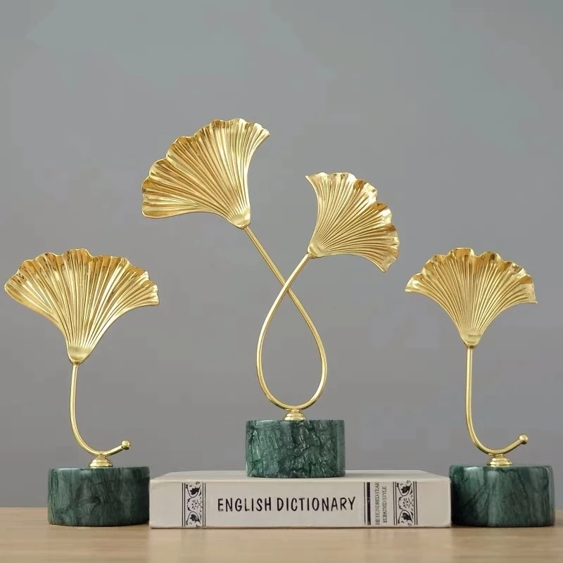 

Real bronze metal ginkgo leaf home decor accessory with marble base