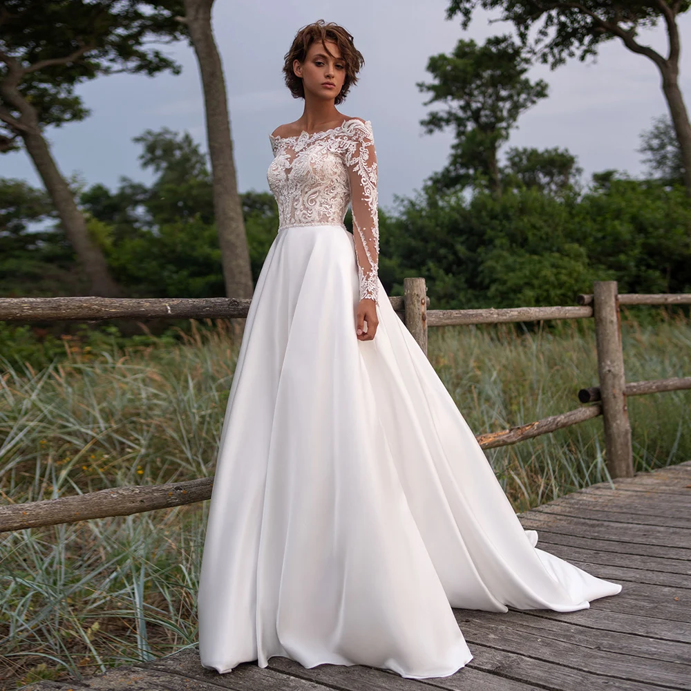 Luxury Boat Neck Wedding Dress 2022 Bride Pastorl Applique Lace A-line Bridal Dress with Long Sleeve Pearl Abiti Da Sposa 2022
Luxury Boat Neck Wedding Dress 2022 Bride Pastorl Applique Lace A-line Bridal Dress with Long Sleeve Pearl Abiti Da Sposa 2022