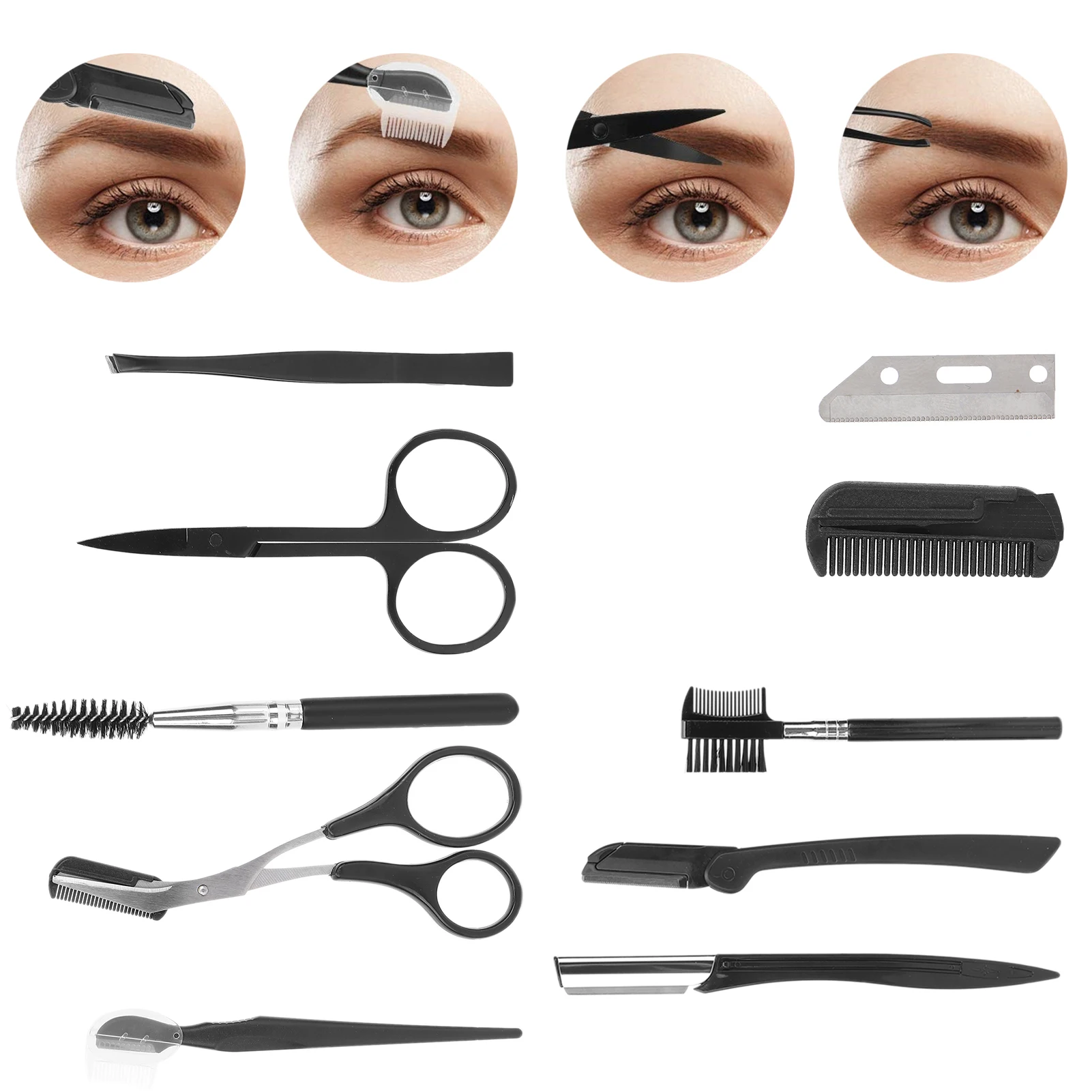 

10Pcs Eyebrow Grooming Kit Eyebrow Scissor Eyebrow Comb Tweezer Eyebrow Eyebrow Trimming Tools Set