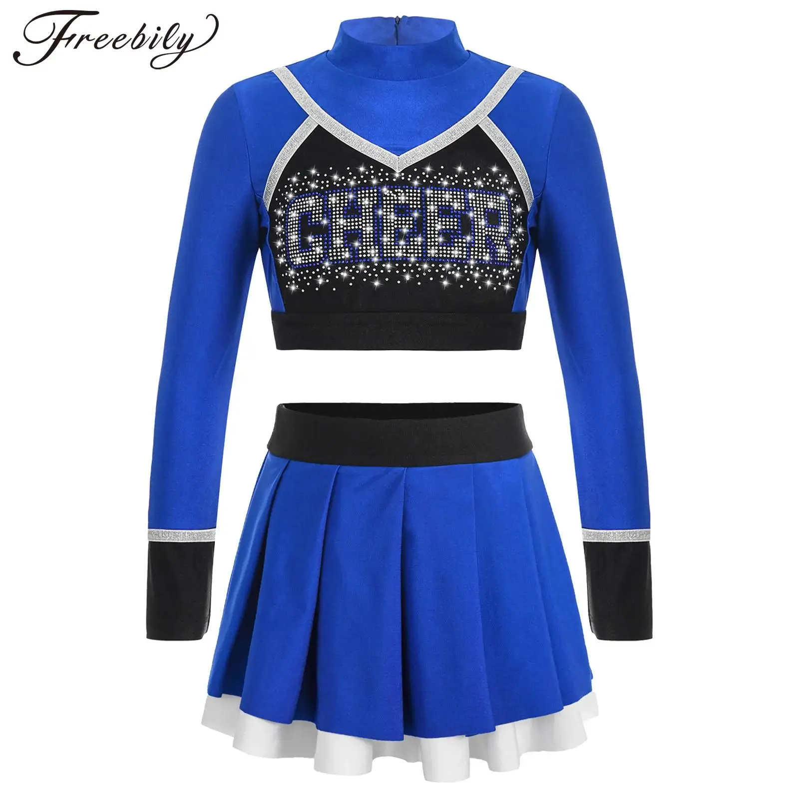 Kids Girls Cheerleading Dance Outfit Cheer Up Dance Competition Sets Rhinestone Long Sleeve Crop Top with Pleated Skirt Suits
Kids Girls Cheerleading Dance Outfit Cheer Up Dance Competition Sets Rhinestone Long Sleeve Crop Top with Pleated Skirt Suits