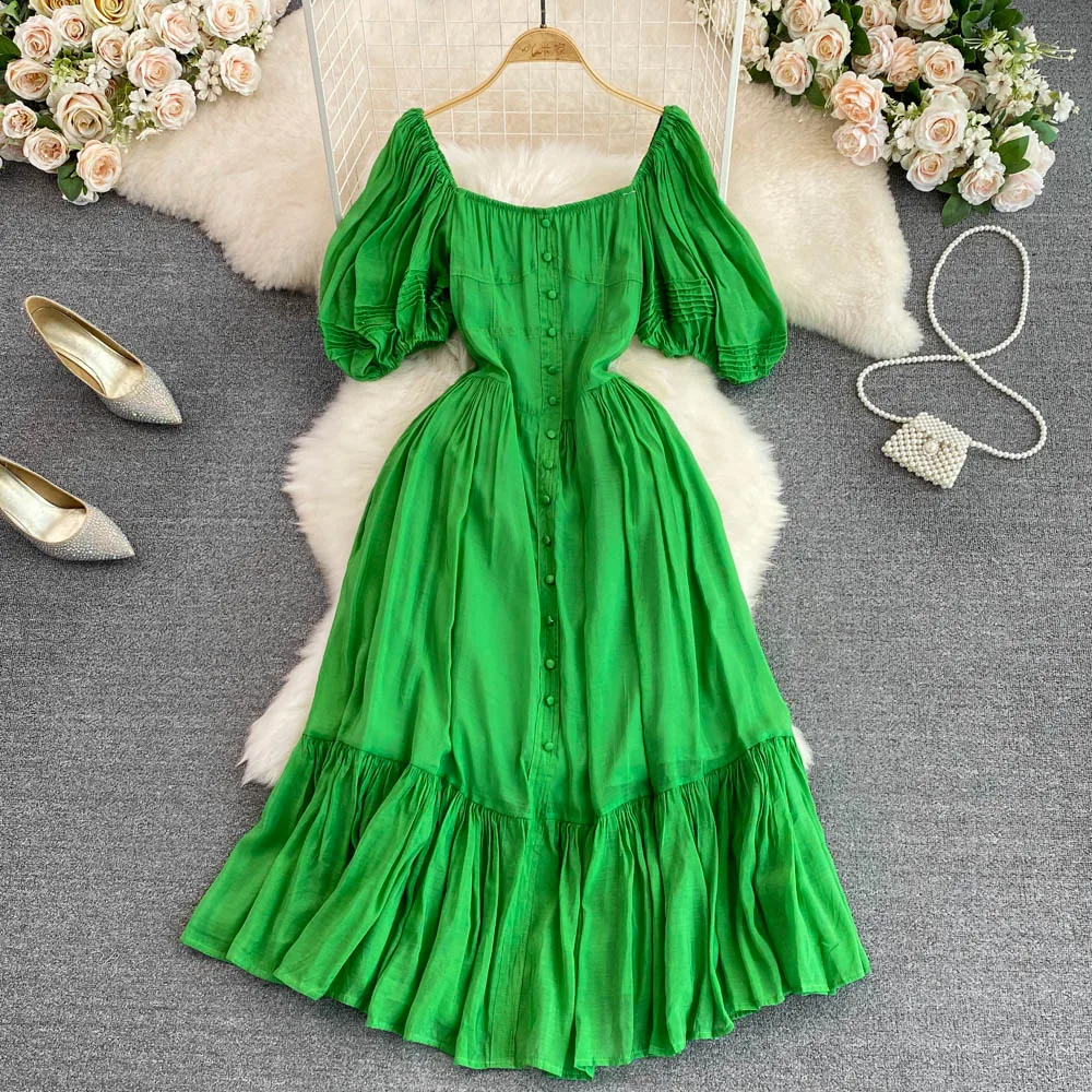Women's Beach Dress Autumn Seaside Holiday Long Dress Square Neck Waist Thin Single Breasted A-line Dress
Women's Beach Dress Autumn Seaside Holiday Long Dress Square Neck Waist Thin Single Breasted A-line Dress