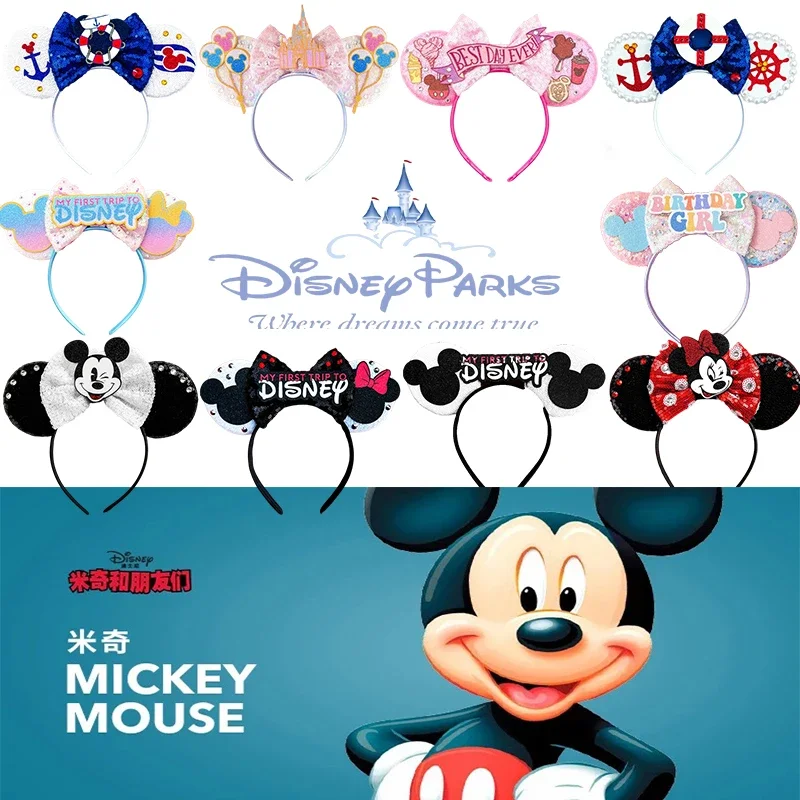 

Cute Mickey Ears Headbands Girls Carnival Minnie Mouse Hair Accessories For Women Bow Sequins Disney Hairband Kids Festival Gift