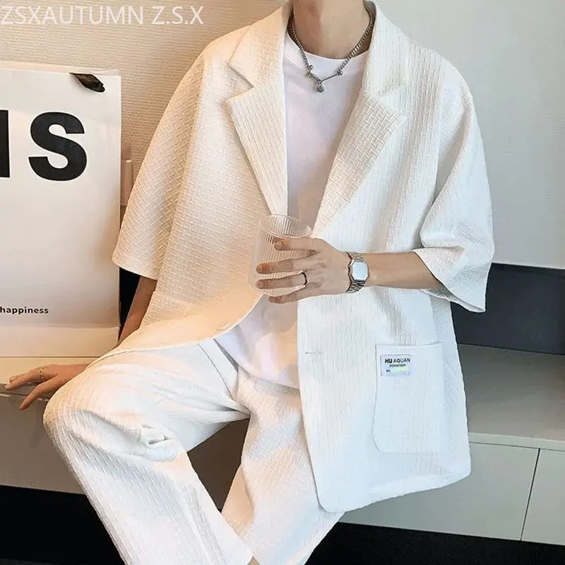 White Suit 2-piece Set Men Spring Summer Casual Suit Black Seven-point Sleeves Shirt Trousers Set Korean Fashion Elegant 2023
White Suit 2-piece Set Men Spring Summer Casual Suit Black Seven-point Sleeves Shirt Trousers Set Korean Fashion Elegant 2023