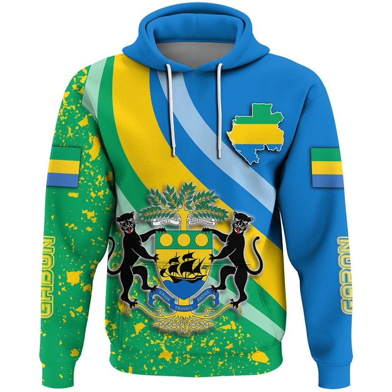 

Africa Gabon Map Flag 3D Print Hoodies For Men Clothes Patriotic Tracksuit National Emblem Graphic Sweatshirts Male Hoody Tops