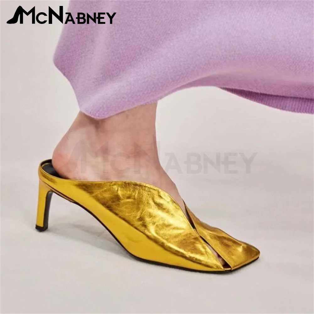 Gold Square Toe Stiletto Slippers Fashion Designer Style Summer Shoes Low Heel Slip On High Heels Novelty Design Women Slippers
Gold Square Toe Stiletto Slippers Fashion Designer Style Summer Shoes Low Heel Slip On High Heels Novelty Design Women Slippers