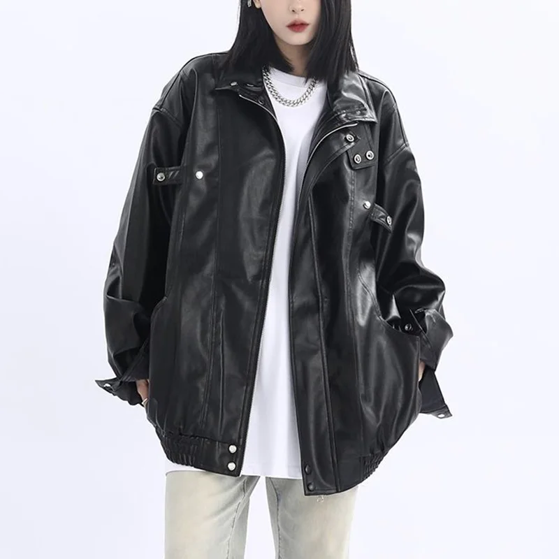 Vintage Streetwear Black PU Jacket Female Winter Windbreak Women's Cold Coat Loose Casual Motorcycle Jacket For Women 2023
Vintage Streetwear Black PU Jacket Female Winter Windbreak Women's Cold Coat Loose Casual Motorcycle Jacket For Women 2023