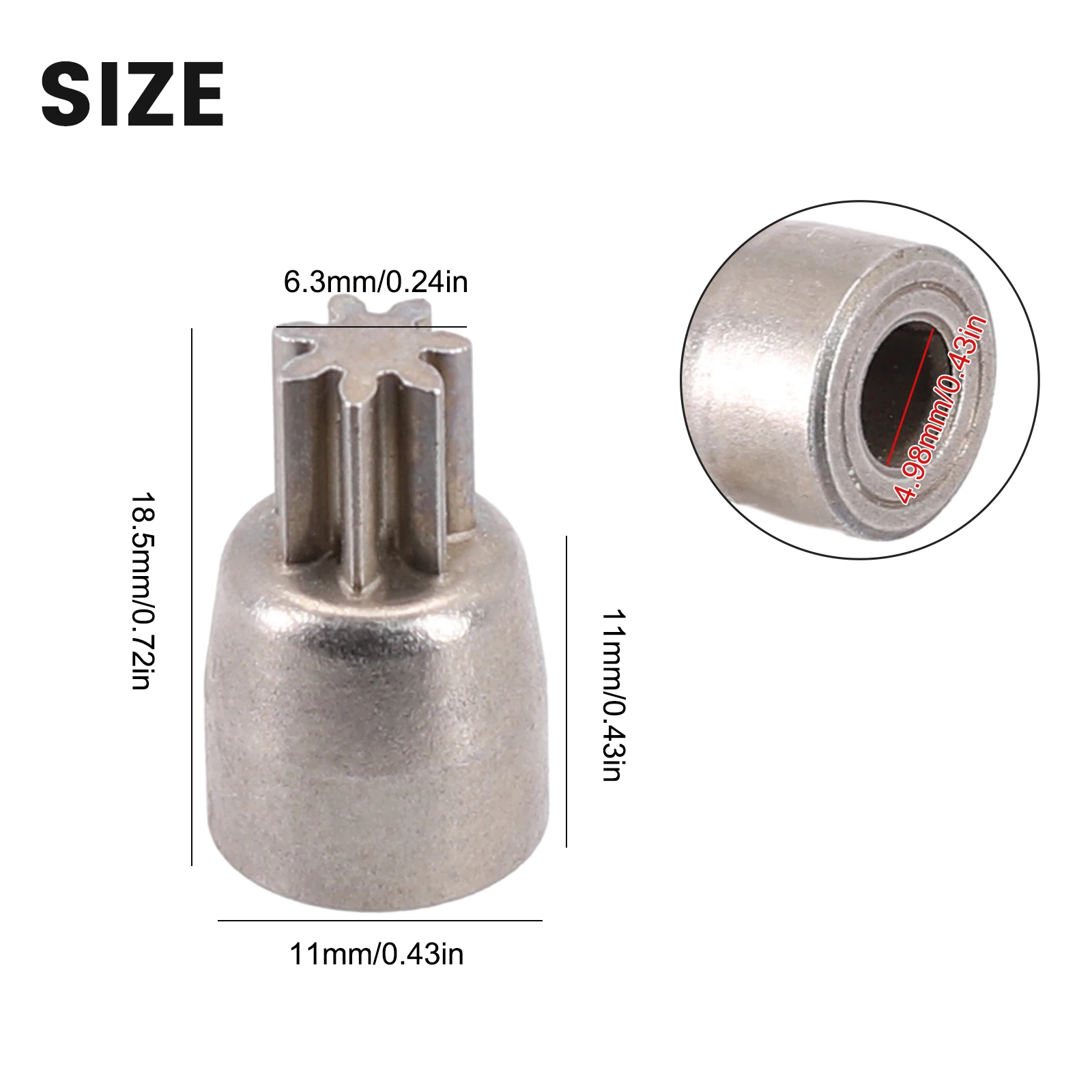 Electric Wrenches Motor 7T Gear 4.98mm Shaft 7 Tooth Accessories Power Tools Replacement 18.5x11x11mm Gear Sleeve
Electric Wrenches Motor 7T Gear 4.98mm Shaft 7 Tooth Accessories Power Tools Replacement 18.5x11x11mm Gear Sleeve
