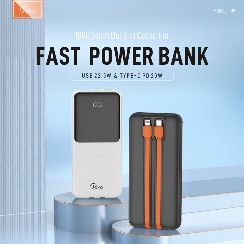 

Portable 10000mAh Power Bank with Built in Cable USB 22.5W Type-C PD 20W Fast Charging External Battery Go Out Spare Battey