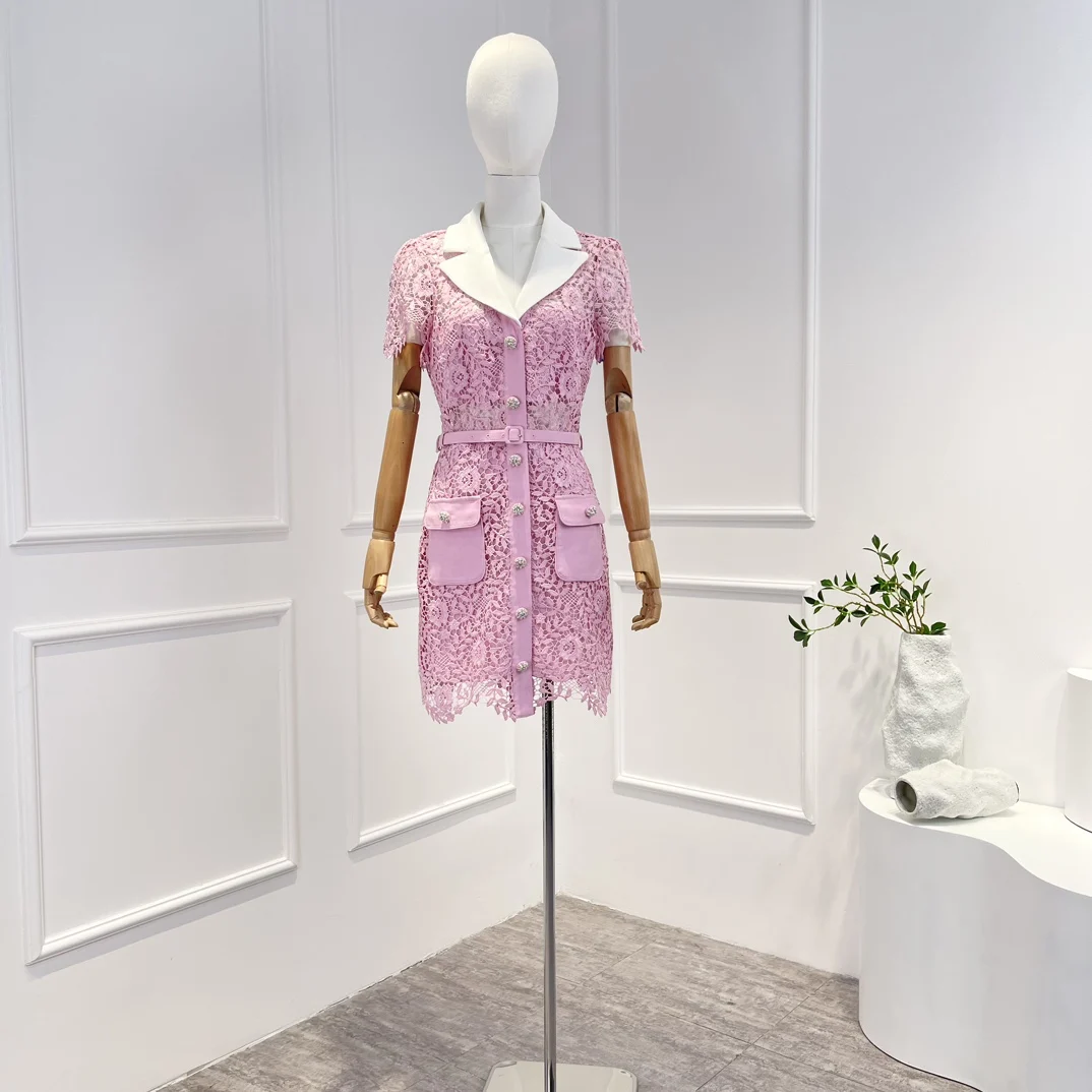 2023 top quality spring new collection pink lace hook flower hollow crystal buttons mini dress women
2023 top quality spring new collection pink lace hook flower hollow crystal buttons mini dress women