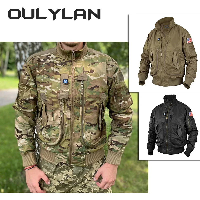 

Men Tactical Military Jackets Big Pocket Pilot Baseball Air Force Coat ArmyGreen Bomber Jacket Stand-collar Motorcycle Outwear