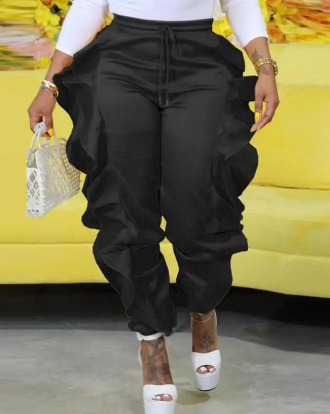2023 Spring Fashion Women's Pants Ruffle Hem Casual Plain Daily Long Drawstring Cuffed Skinny Pants Y2K Streetwear
2023 Spring Fashion Women's Pants Ruffle Hem Casual Plain Daily Long Drawstring Cuffed Skinny Pants Y2K Streetwear