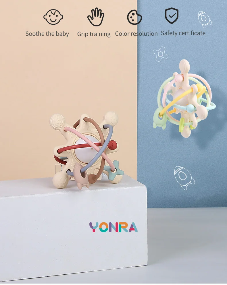 Generic Rattle & Ry Teether Bed Bell Silicone Montessori Ball Newborn