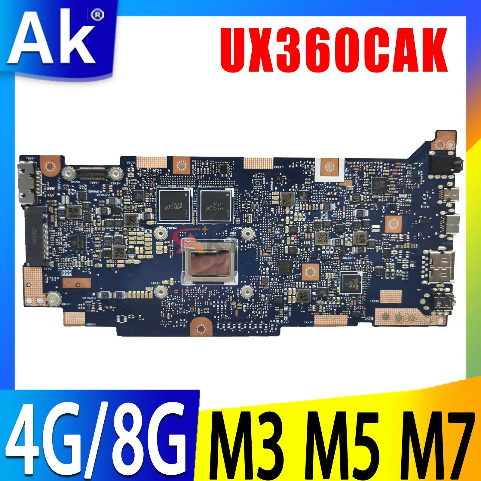 

UX360CAK Laptop Motherboard M3-6Y30 M5-6Y54 i5-7Y54 M7-6Y75 i7-7Y75 CPU 4GB 8GB RAM For ASUS UX360C UX360CA UX360CAK Mainboard