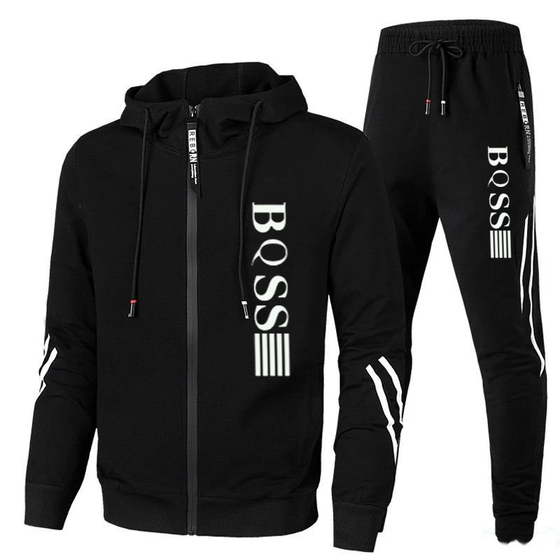 

Men's sportswear zippered hoodie+sports pants two-piece set, autumn men's casual sports jacket, jogging set, top and pants