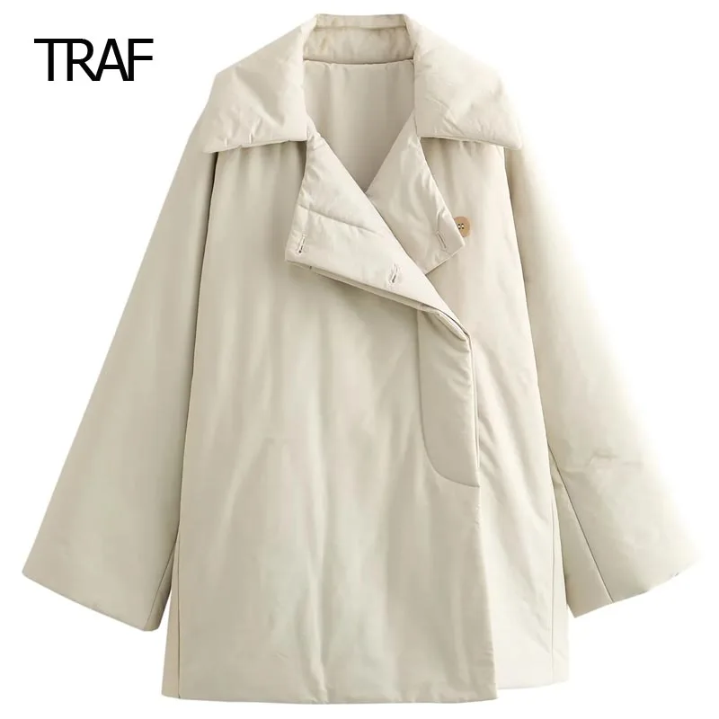 

TRAF Loose Quilted Jacket Demi-Season Jacket For Women Long Sleeve Top New In Outwear Winter Warm Jackets For Women High Quality