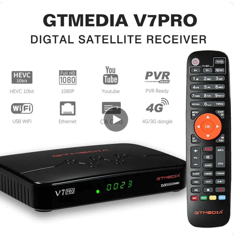 

GTmedia V7 PRO DVB-S/S2/S2X+T/T2 Satellite TV Receiver with USB WIFI Support BISS Auto Roll DRE Biss key PVR CA CARD Italy USA