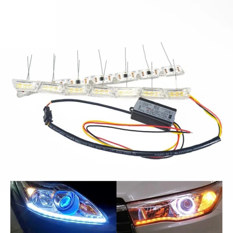 

2PCS DRL Crystal Lights Flexible Flowing Waterproof strip lights Daytime running lights Angel Eyes Car turn signal amber White