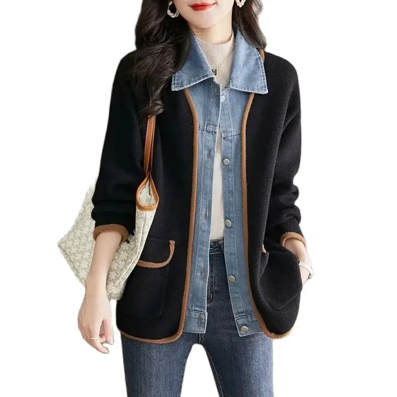 Fashion Cowboy Patchwork Fake Two Piece Woolen Jacket Female 2024 New Spring Autumn Korean Women‘s Woolen Coats Outerwear
Fashion Cowboy Patchwork Fake Two Piece Woolen Jacket Female 2024 New Spring Autumn Korean Women‘s Woolen Coats Outerwear