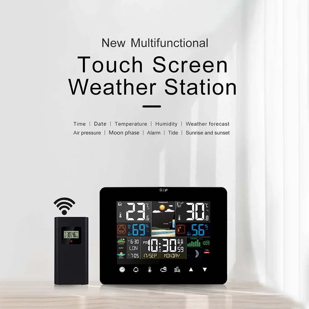 Multifunction Weather Station Alarm Clock Thermometer Hygrometer Touch Screen Wireless Sensor Sunrise Sunset Hygrothermograph
Multifunction Weather Station Alarm Clock Thermometer Hygrometer Touch Screen Wireless Sensor Sunrise Sunset Hygrothermograph