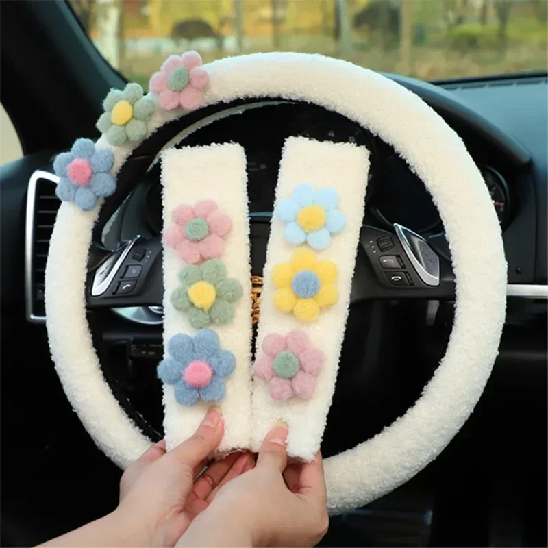 

Милый мультяшный плюшевый цветной цветочный универсальный чехол на руль автомобиля искусственная овечья шерсть женские автомобильные аксессуары