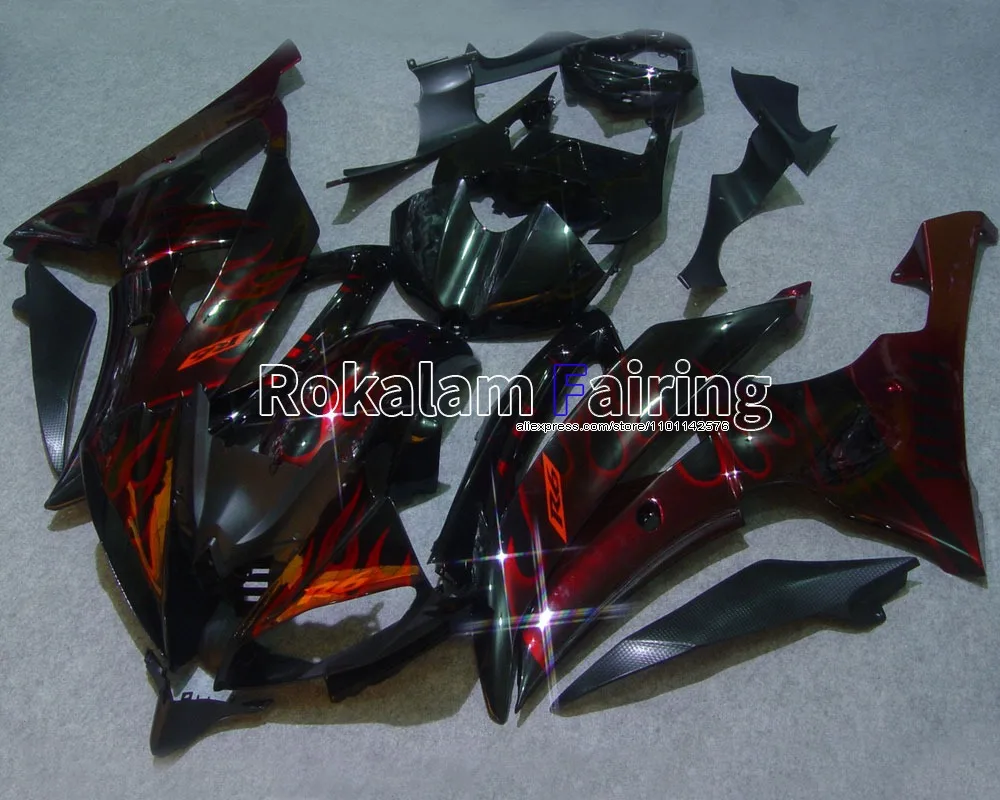 

For Yamaha YZF R6 Red Flame Black Body YZF-R6 2008-2016 ABS Fairing YZFR6 08 09 10 11 12 13 15 16 (Injection molding)