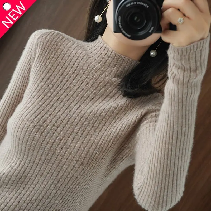Pullover Half High Neck Sweater Women Pullover Knitwear Autumn and Winter Solid Long Sleeve Casual Sweater Pullover Female
Pullover Half High Neck Sweater Women Pullover Knitwear Autumn and Winter Solid Long Sleeve Casual Sweater Pullover Female