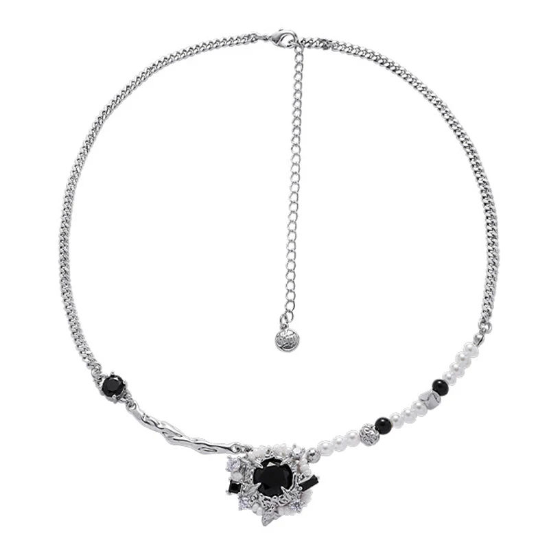

Eetit Изысканная цепочка с бусинами из искусственного жемчуга, ожерелье с подвеской из черного стекла, винтажное геометрическое металлическое украшение на шею для женщин, подарок