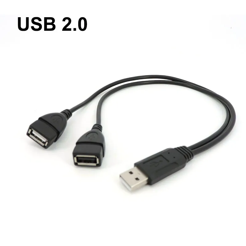 

30cm USB 2.0 USD A 1 Male Plug To 2 way Female Splitter Socket USB 2.0 Extension cord Data Cable Power supply connector wire