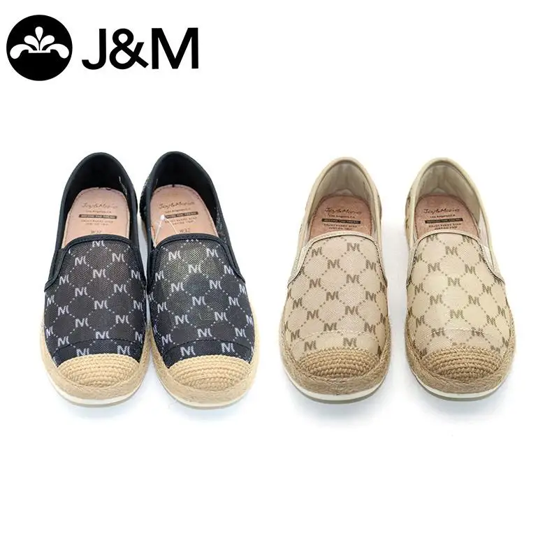 

J&M Women Fisherman Shoes Black Hemp Espadrilles Round Toe Loafers Rubber Slip-on Lady Girl Casual Sneakers Zapatillas Sapatos